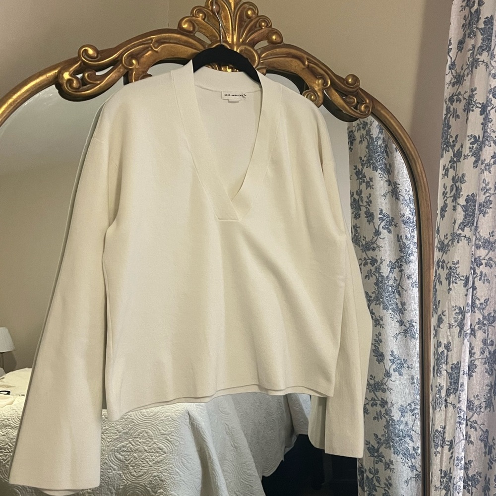 Good American Boxy Cotton Blend Sweater Off White/Cream Sweater S-M
